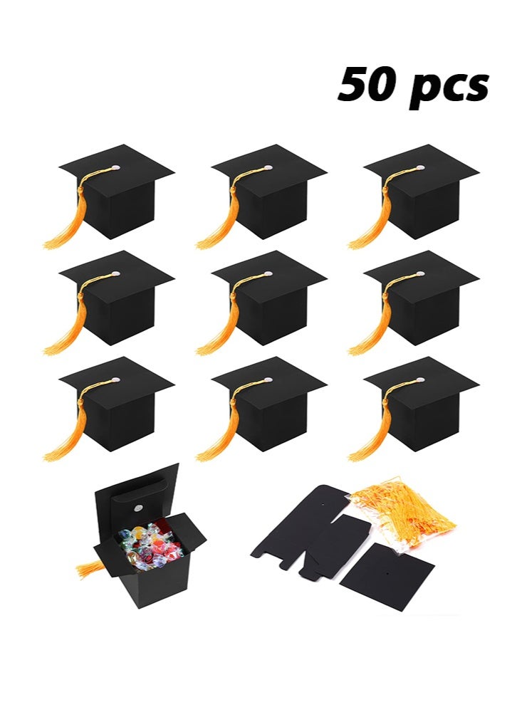 50 Pack Graduation Candy Boxes, Graduation Cap Gift Sugar Chocolate Boxes with Yellow Tassel, DIY Grad Treat Box for Graduation Party Favors Boxes, Graduation Decor Party Supplies - Image 1