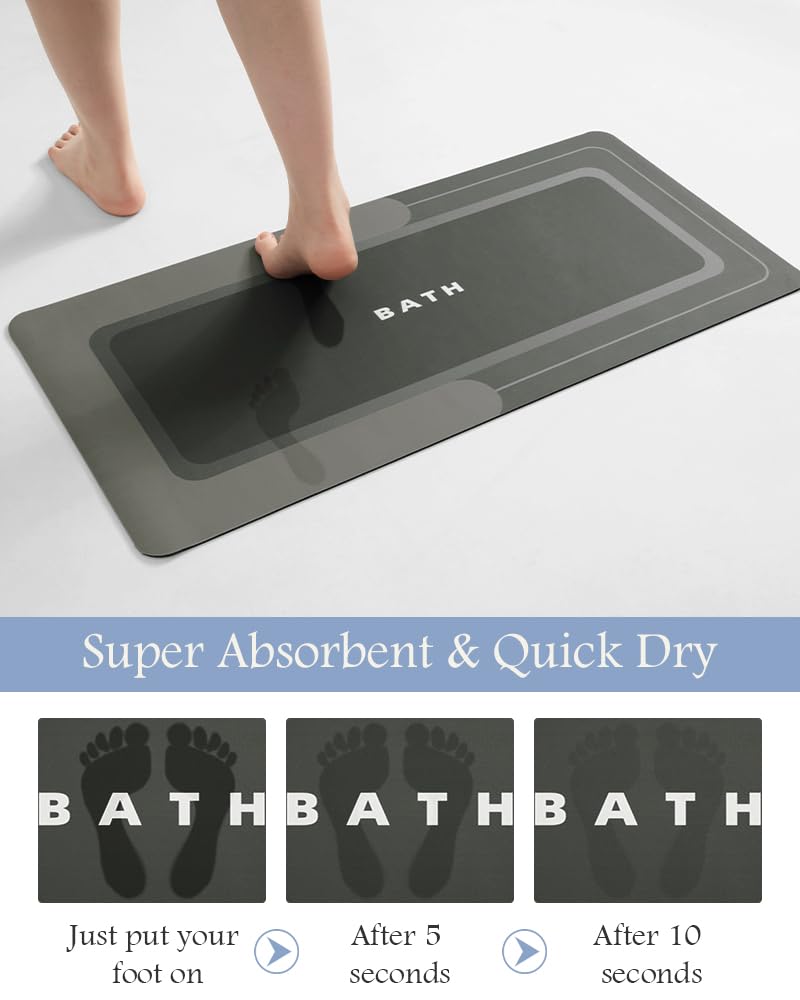 MontVoo-Bath Mat-Bath Mat Rug Non Slip Super Absorbent Stain Resistant Quick Dry Thin Bathroom Rug-Bath Mats for Bathroom Floor Bathtub Vanity-Bathmat Bath Rug Easy Care-17"x27" Darkgrey - Image 3