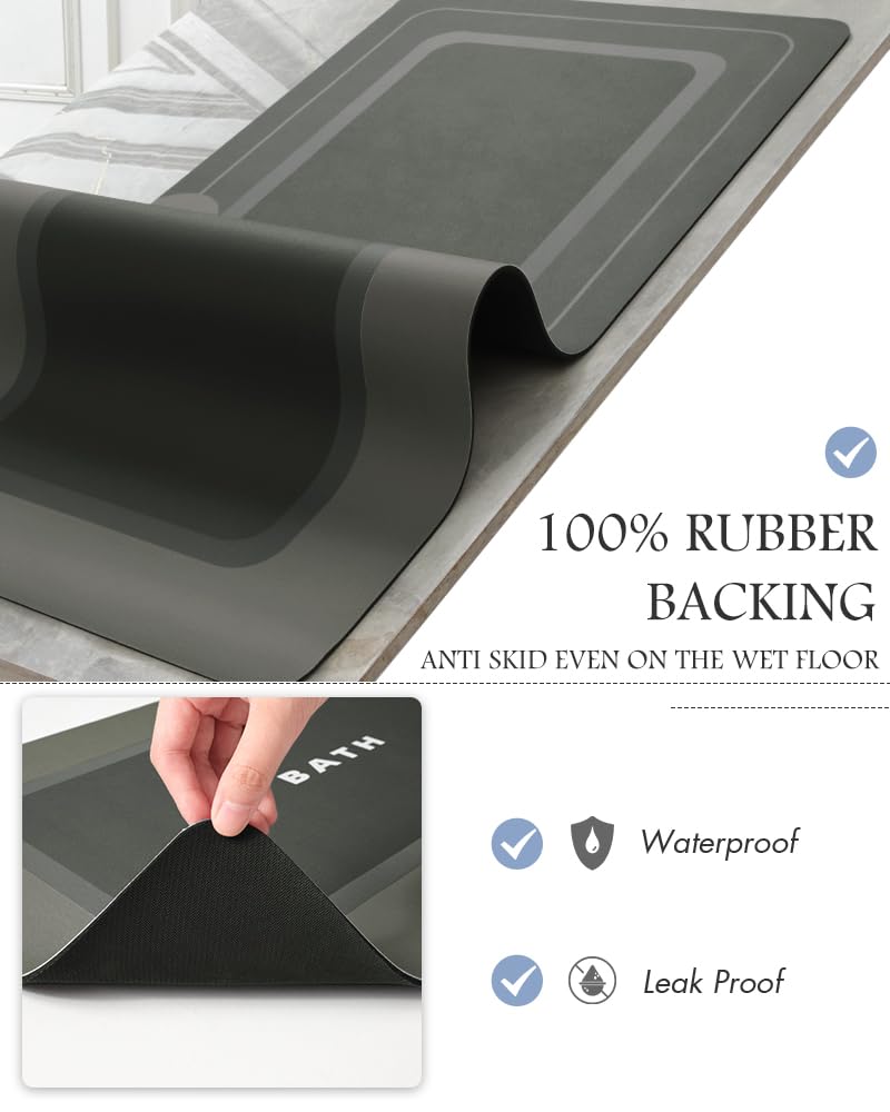 MontVoo-Bath Mat-Bath Mat Rug Non Slip Super Absorbent Stain Resistant Quick Dry Thin Bathroom Rug-Bath Mats for Bathroom Floor Bathtub Vanity-Bathmat Bath Rug Easy Care-17"x27" Darkgrey - Image 4