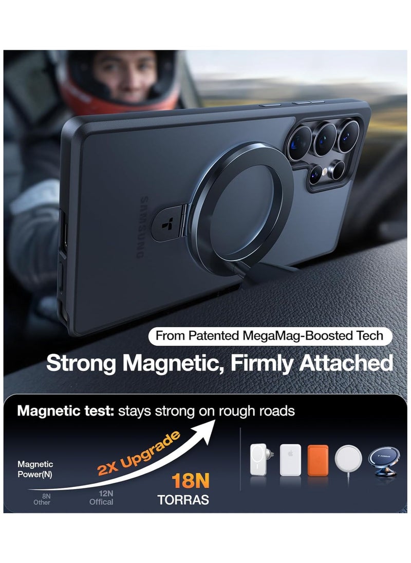 TORRAS - Magnetic Stand for Samsung Galaxy S25 Ultra Case, [Fit for Magsafe] [Mil Grade Drop Tested] Ring Shockproof Translucent Slim Protective Phone Case for Samsung S25 Ultra Case Ostand, Black - Image 1