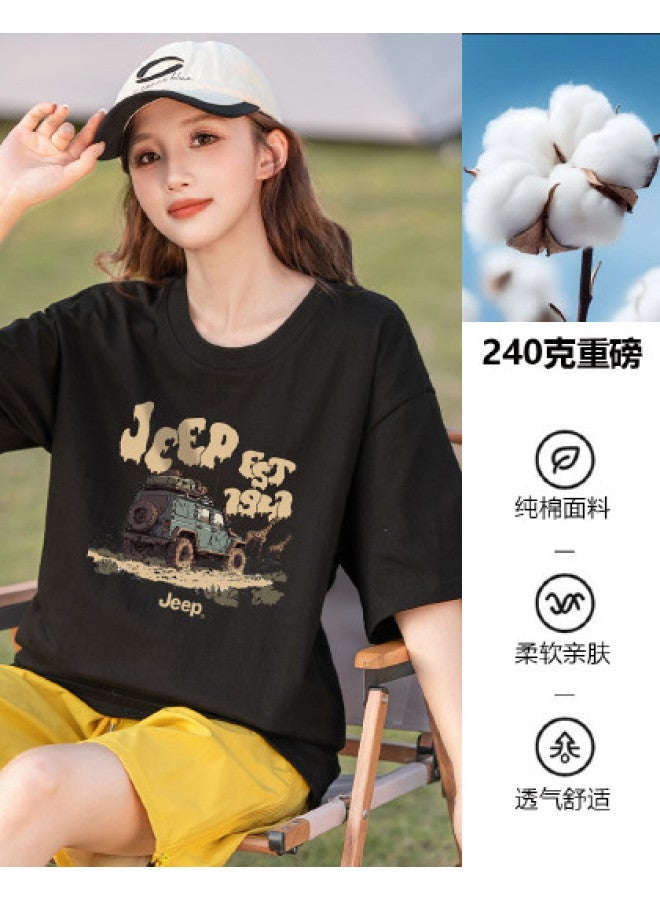 Jeep Women'S Short Sleeve T-Shirt 2025 Summer New Loose Comfortable Cotton Round Neck Top Fashion Versatile Women'S Clothing - Image 1