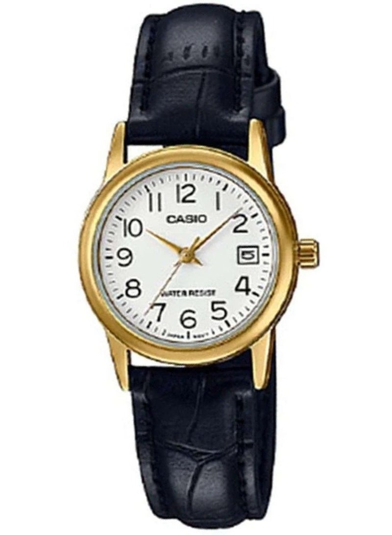 CASIO Analog Women’s Watch LTP-V002GL-7B, 25 mm Stainless Steel Case, White Dial & Black Leather Band, Water Resistant - Image 1