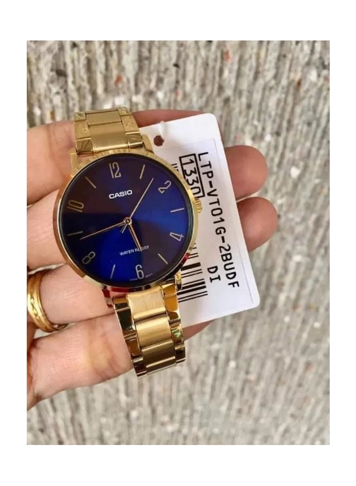 Casio Watch for Women LTP-VT01G-2BUDF Analog Stainless Steel Band Gold & Blue - Image 2