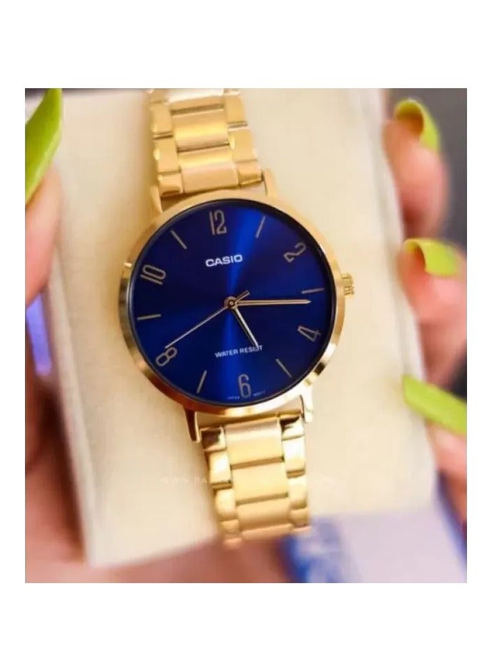 Casio Watch for Women LTP-VT01G-2BUDF Analog Stainless Steel Band Gold & Blue - Image 4