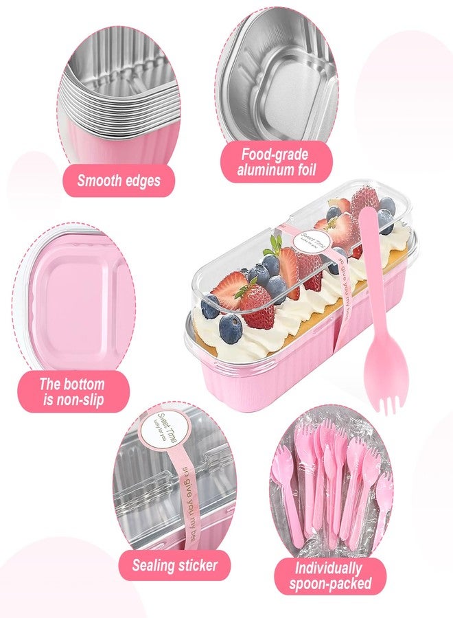 YOIYINI 30Pcs Mini Loaf Pans with Lids,Mini Cake Pans with Lids and Spoons,Aluminum Pans with Lid,Small Cake Pan with Lid for Valentine's Day (30, pink) - Image 3