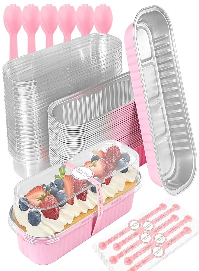 YOIYINI 30Pcs Mini Loaf Pans with Lids,Mini Cake Pans with Lids and Spoons,Aluminum Pans with Lid,Small Cake Pan with Lid for Valentine's Day (30, pink) - Image 1
