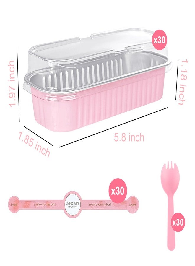 YOIYINI 30Pcs Mini Loaf Pans with Lids,Mini Cake Pans with Lids and Spoons,Aluminum Pans with Lid,Small Cake Pan with Lid for Valentine's Day (30, pink) - Image 2
