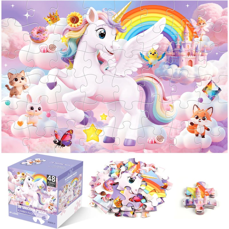 IFLOVE Jumbo Floor Puzzle for Kids48 Piece Unicorn Large Jigsaw PuzzlesCute Puzzle for Toddler Ages 35Fun Educational Toy Easter Gift for Boys Girls Ages 48 - Image 3
