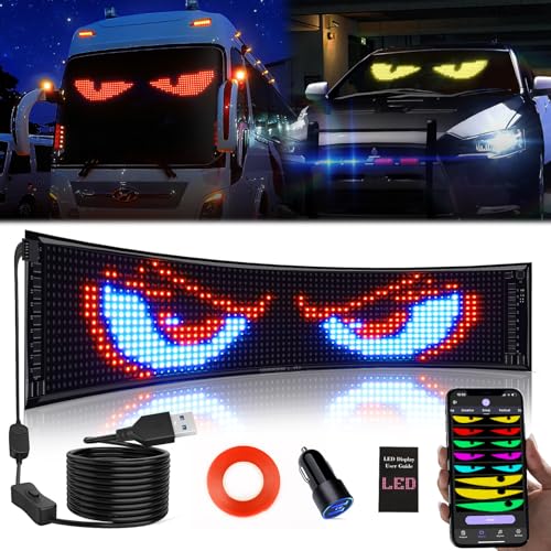 KJOY Huge Bright Devil Eyes LED Light for Car，23''x5'' Flexible Digital Scrolling LED Display，Bluetooth APP Control Custom Text Pattern Animation LED Store Sign for Car Business Hotel School（1pcs） - Image 1