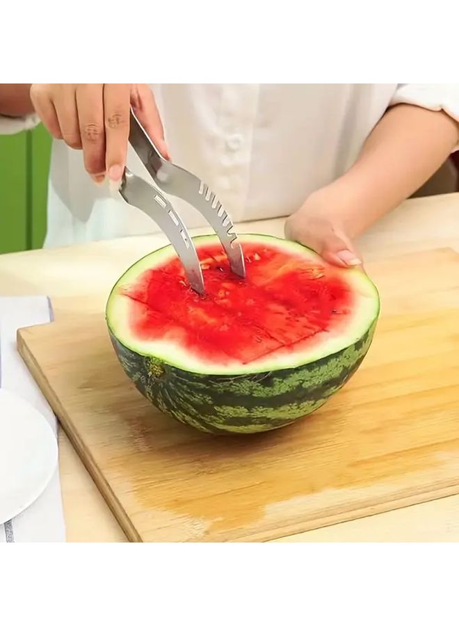 Red Watermelon Slicer Quick Cutting Tool Stainless Steel Multi Functional Fruit Divider - Image 3
