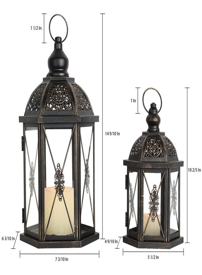 DECORKEY Large Lantern Decorative Outdoor & Indoor, Set of 2 (15’’&10’’) Metal Candle Lanterns Decor, Vintage Hanging Candle Holder for Front Porch Patio Wedding Farmhouse Home, Spring Decoration - Image 5