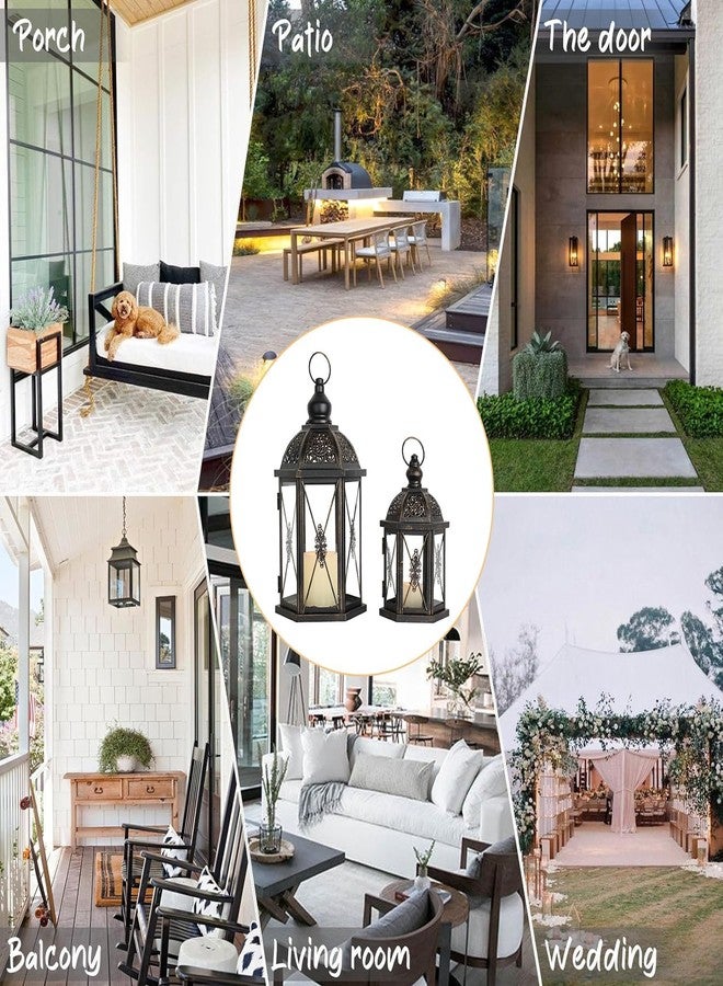 DECORKEY Large Lantern Decorative Outdoor & Indoor, Set of 2 (15’’&10’’) Metal Candle Lanterns Decor, Vintage Hanging Candle Holder for Front Porch Patio Wedding Farmhouse Home, Spring Decoration - Image 3