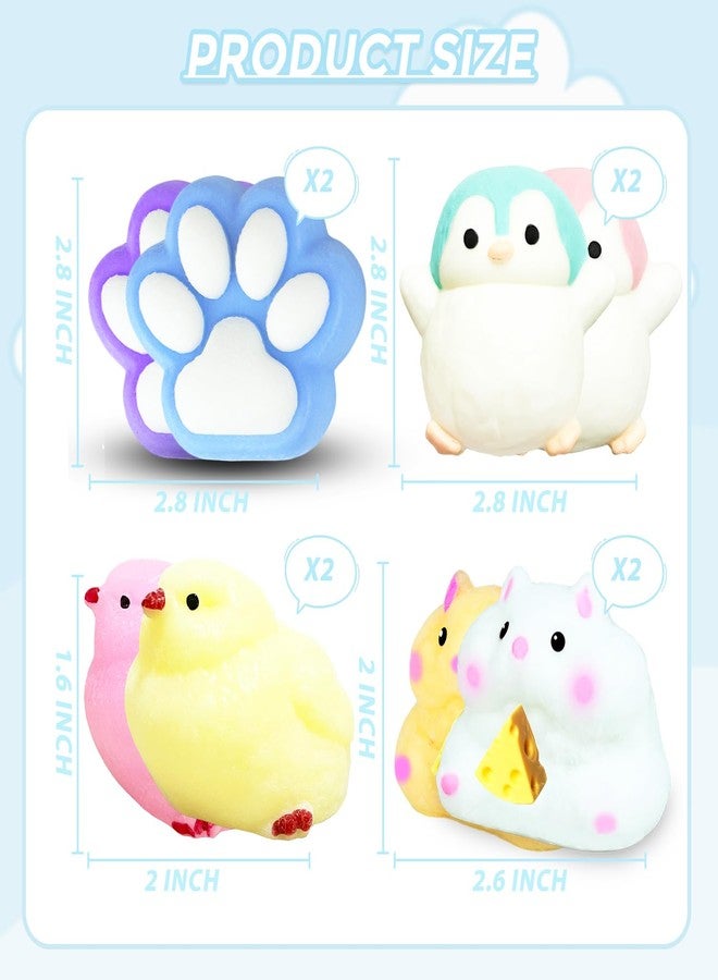 JANESVISSY 8 Pcs Taba Squishies Pack - Squishy Pack Include (2 Penguins,2 Chick, 2 Cat Paws,2 Hamster),Squishy Fidget Toys Set,Gifts for Kids, Party Favors - Kawaii Taba Handmade Stress Toys - Image 2