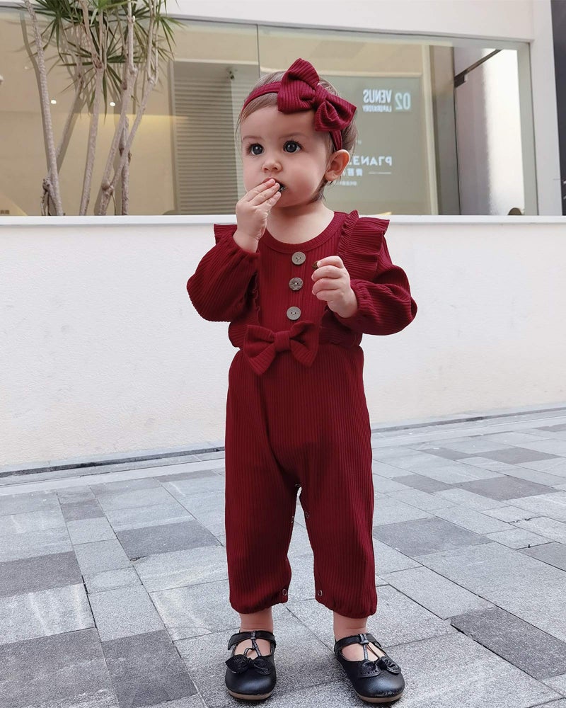 Mioglrie Newborn Baby Girl Romper Gifts - Cute Cotton Infant Girl Clothes Jumpsuits - Maroon - 3-6 Months - Image 3