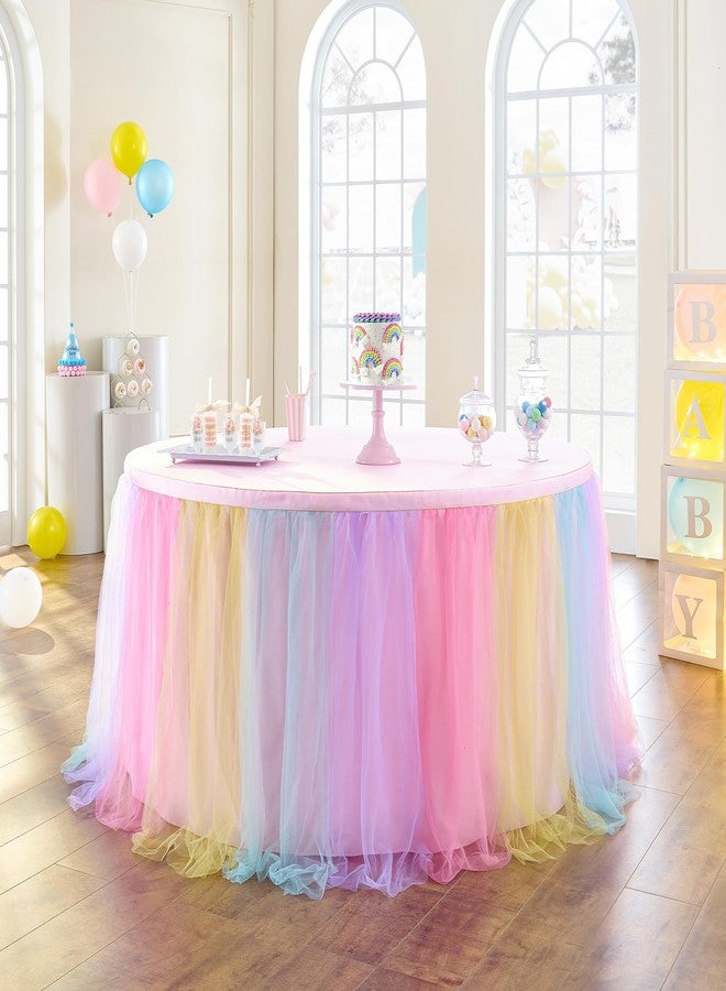 NSSONBEN 72in Rainbow Tulle Table Skirts for Rectangle Tables 6/4ft, 2-Layer Pastel Color Unicorn Ruffle Tulle Tutu Cloth Table Skirt 6ft for Girl Birthday Party Baby Shower Cake Dessert(No Table Cover) - Image 3