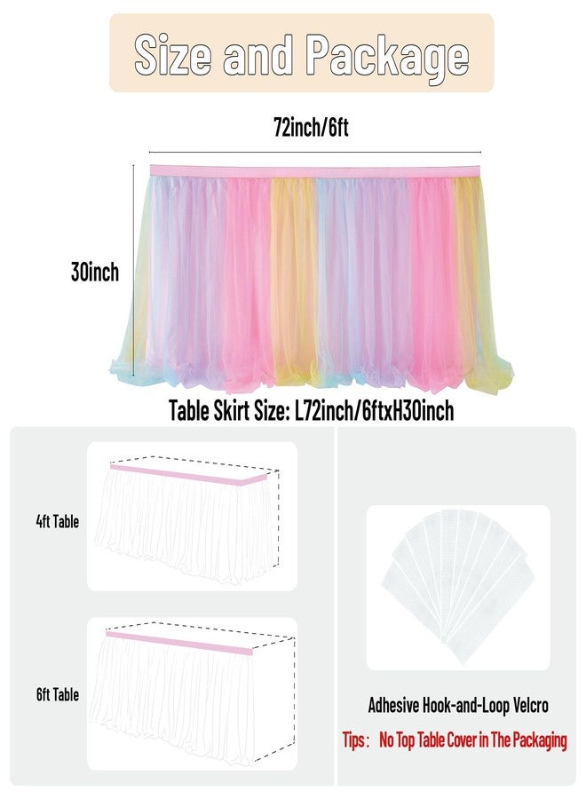 NSSONBEN 72in Rainbow Tulle Table Skirts for Rectangle Tables 6/4ft, 2-Layer Pastel Color Unicorn Ruffle Tulle Tutu Cloth Table Skirt 6ft for Girl Birthday Party Baby Shower Cake Dessert(No Table Cover) - Image 5