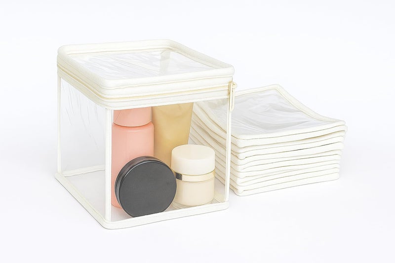 10cr Transparent PVC Storage Bags with Zip - Pack of 10 | 6x6x6 inch Multipurpose Organizer Pouch for Makeup, Socks, Toys, Fruits, Vegetables | Foldable & Reusable - Image 1
