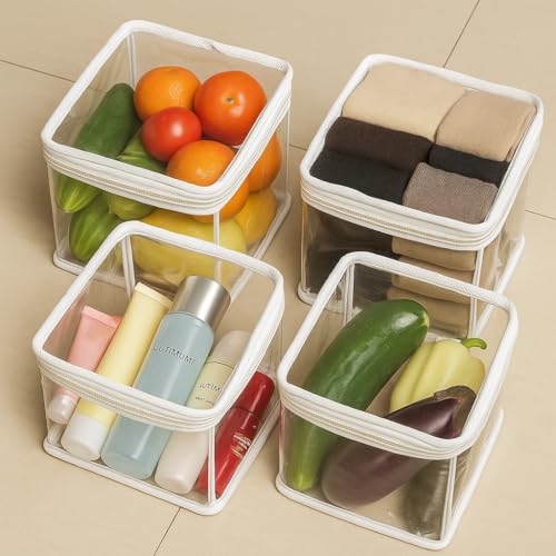 10cr Transparent PVC Storage Bags with Zip - Pack of 10 | 6x6x6 inch Multipurpose Organizer Pouch for Makeup, Socks, Toys, Fruits, Vegetables | Foldable & Reusable - Image 5