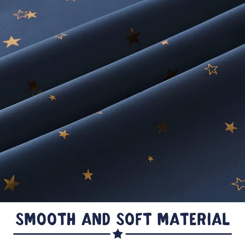 PrinceDeco Blackout Kids Curtains for Bedroom Thermal Insulated Bronze Twinkle Star Curtains for Boys Antique Grommet Top Window Treatment 2 Panels Drape for Nursery (52" W x 54" L, Navy/Bronze) - Image 3