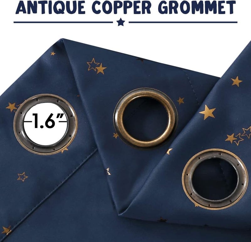 PrinceDeco Blackout Kids Curtains for Bedroom Thermal Insulated Bronze Twinkle Star Curtains for Boys Antique Grommet Top Window Treatment 2 Panels Drape for Nursery (52" W x 54" L, Navy/Bronze) - Image 4
