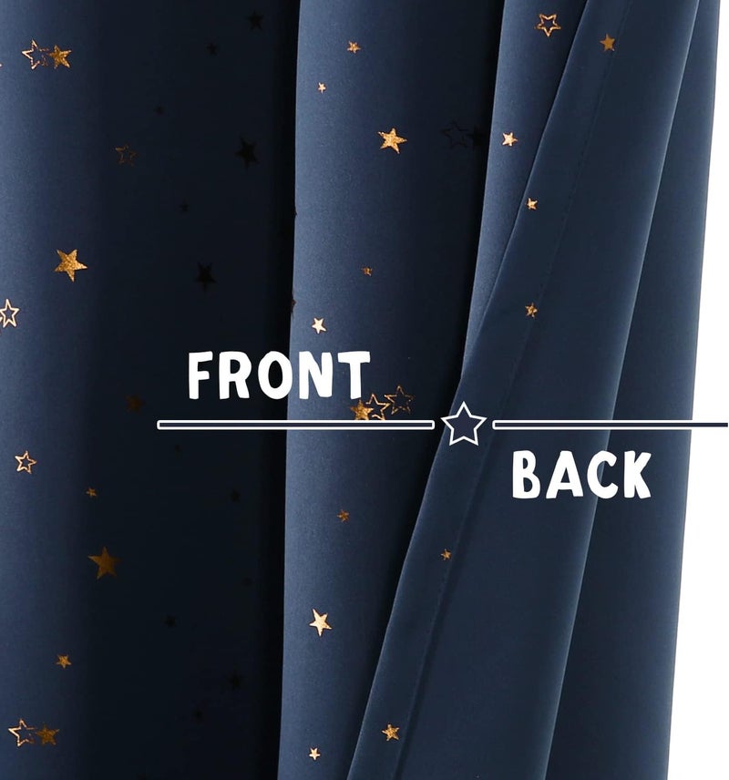 PrinceDeco Blackout Kids Curtains for Bedroom Thermal Insulated Bronze Twinkle Star Curtains for Boys Antique Grommet Top Window Treatment 2 Panels Drape for Nursery (52" W x 54" L, Navy/Bronze) - Image 5