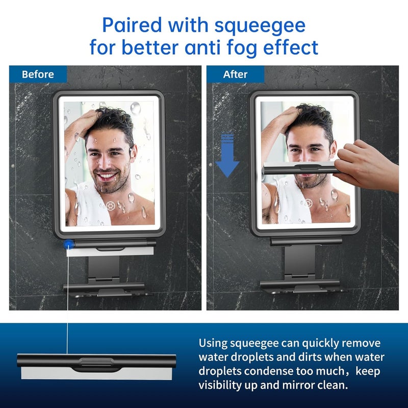 COSMIRROR Shower Mirror, 6.2" W x 8" H, Fogless for Shaving with Squeegee to Keep Clean or Remove Foggy Mess, Two Mounting Solution, Dimmable Lighting (3 Color Setting) - Image 4