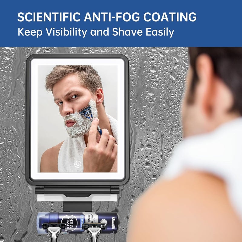 COSMIRROR Shower Mirror, 6.2" W x 8" H, Fogless for Shaving with Squeegee to Keep Clean or Remove Foggy Mess, Two Mounting Solution, Dimmable Lighting (3 Color Setting) - Image 2