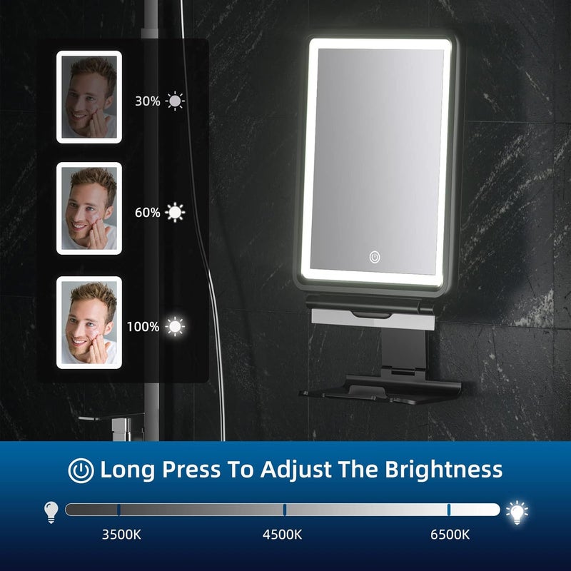 COSMIRROR Shower Mirror, 6.2" W x 8" H, Fogless for Shaving with Squeegee to Keep Clean or Remove Foggy Mess, Two Mounting Solution, Dimmable Lighting (3 Color Setting) - Image 3