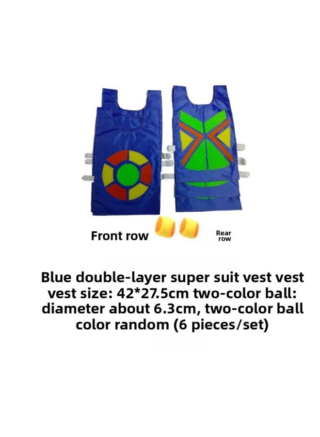 Children's Double-layer Sticky Jersey Super Battle Jacket Vest Kindergarten Parent-child Interactive Play Throwing Sticky Target Avoidance Game-Color:Blue 6 Super Vest With 12 Balls - Image 1