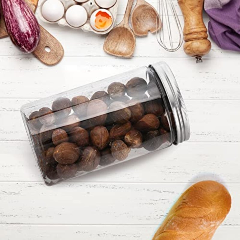 12 Pack Clear Round Plastic Jars Bottles Containers with Silver Ribbed Lids, 30oz Straight Cylinders Storage Canisters for Food and Home Storage - Image 5