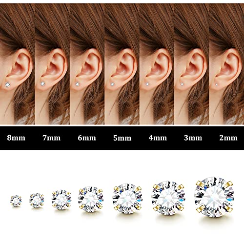 Fansilver 20G Hypoallergenic Flat Back Earrings for Women Men Silver 14K Gold Stainless Steel Stud Earrings Brithstone Cubic Zirconia Studs Surgical Steel Cartilage Earrings for Sensitive Ears - Image 2