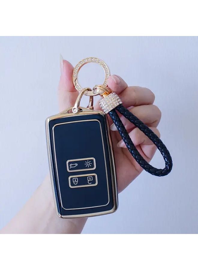 غطاء مفتاح TPU أسود مع سلسلة مفاتيح لطرازات رينو - Image 4