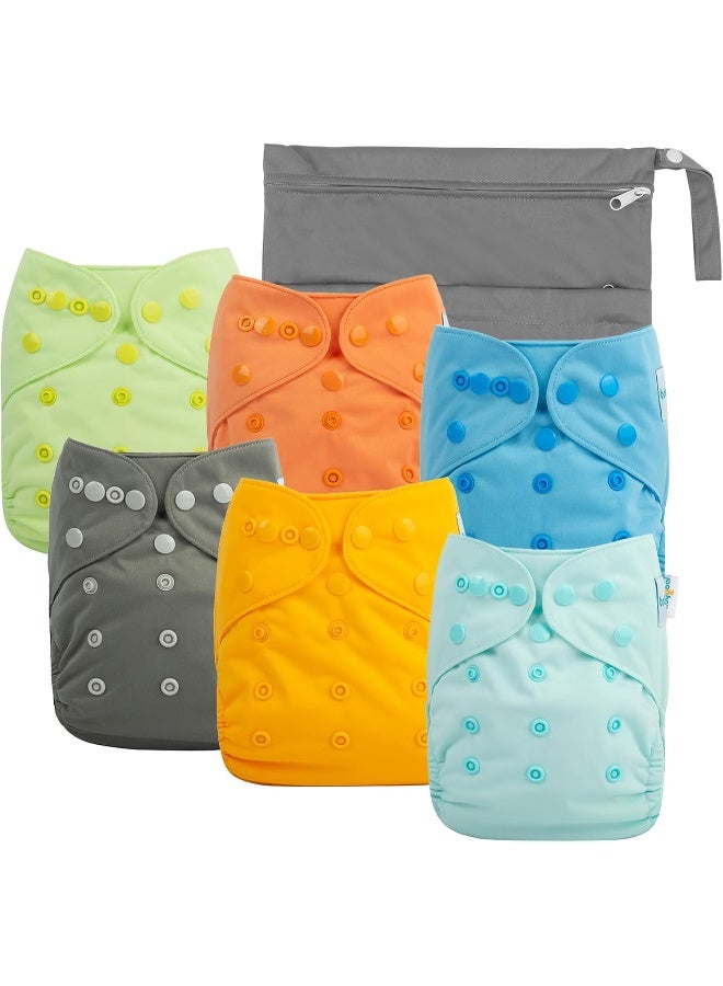 Babygoal Cloth Diaper Covers for Fitted Diapers and Prefolds with Double Gusset, Adjustable Reusable for Baby Boys, 6pcs Covers+One Wet Bag - Image 1