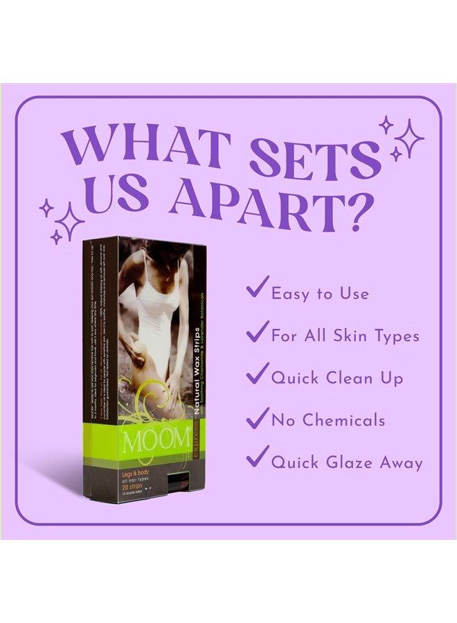 شرائط شمع طبيعية سريعة، مجموعة إزالة الشعر مسبقة الشمع، جاهزة للاستخدام للأرجل، البيكيني، الوجه والجسم مع زيت إنهاء، لإزالة الشعر أثناء التنقل، عبوة واحدة تحتوي على 10 شرائط مزدوجة الجوانب 20 قطعة