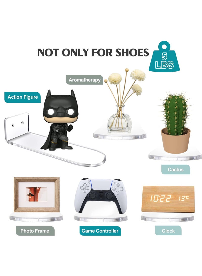 SOLARAE Floating Shoe Display for Wall Mount 6 Clear Floating Shoe Racks for Displaying and Showcasing Your Sneaker Collection Includes Hardware Clear Acrylic Floating Shelf Shoe Wall Rack - Image 3