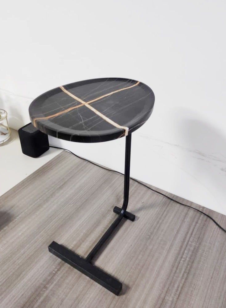 سي آند سي هوم طاولات قهوة فاخرة بتصميم عصري متعدد الأغراض طاولة جانبية بتصميم رخامي بيضاوي لأثاث غرفة المعيشة المنزلي 45x30x60 سم - Image 2