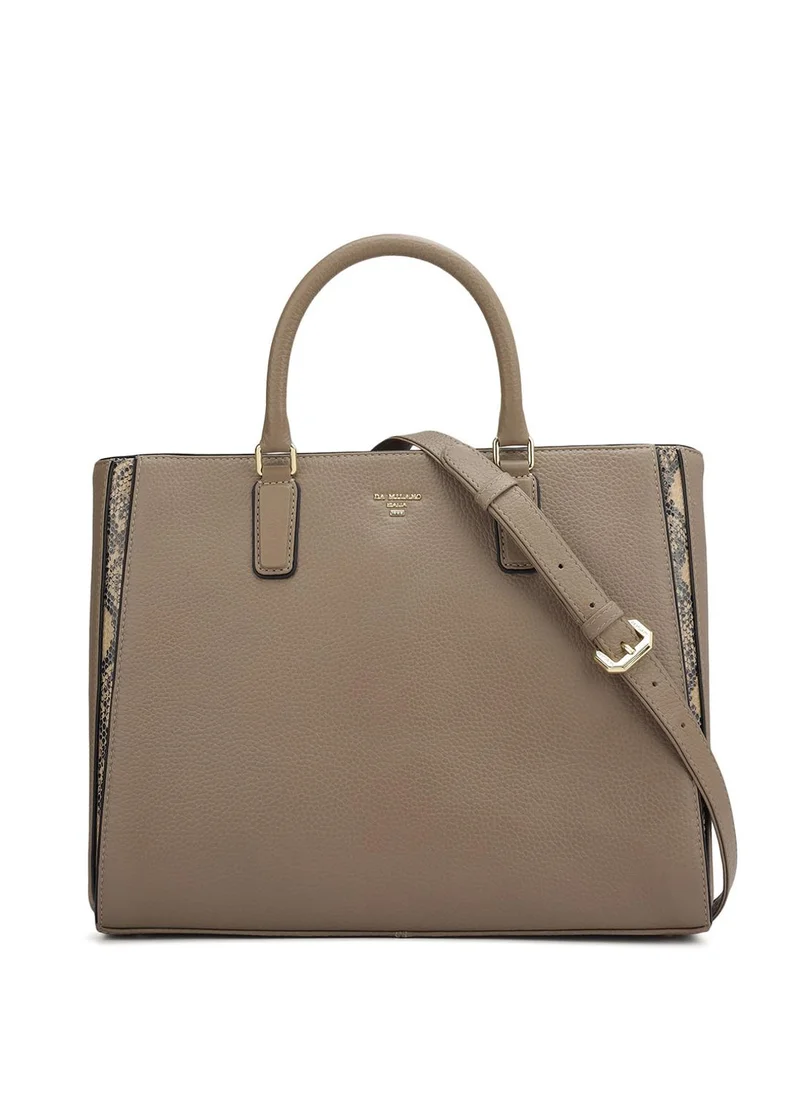 Da Milano Genuine Leather Taupe Satchel Bag