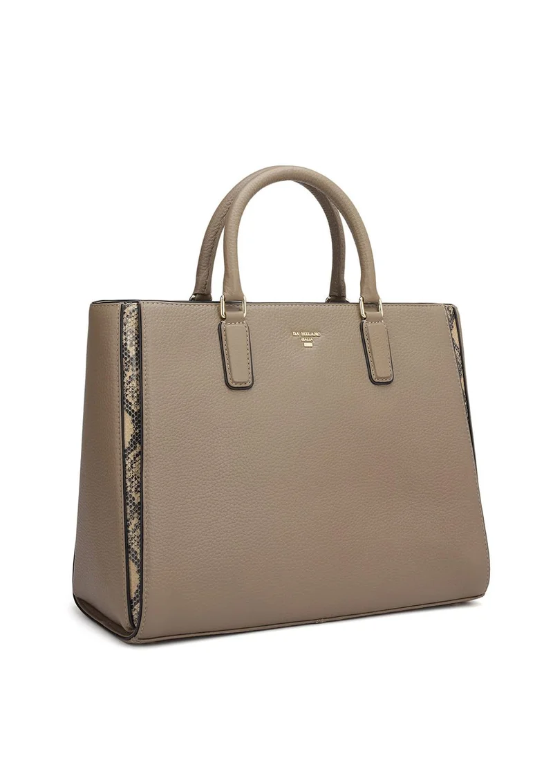 Da Milano Da Milano Genuine Leather Taupe Satchel Bag