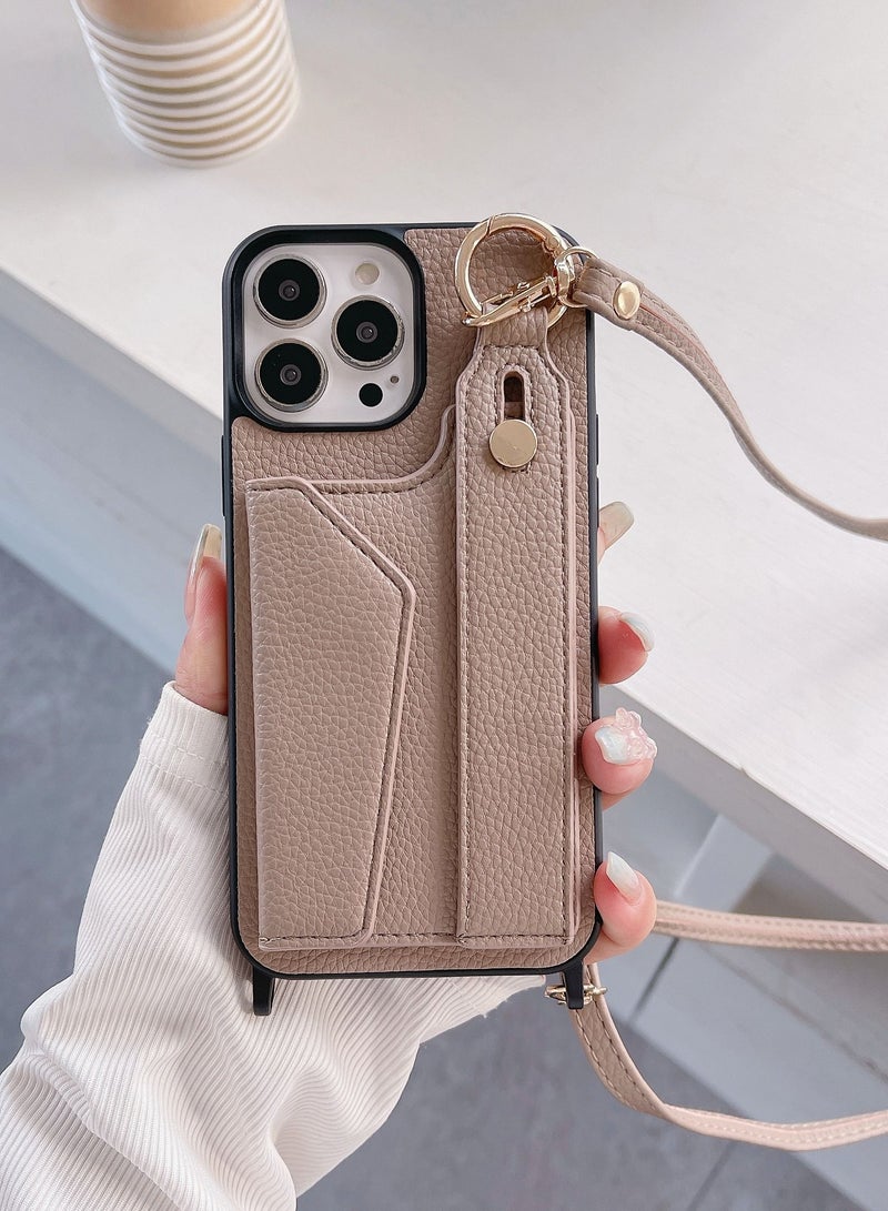 Suteni Back Cover Wristband Card Slots Leather Phone Case for iPhone