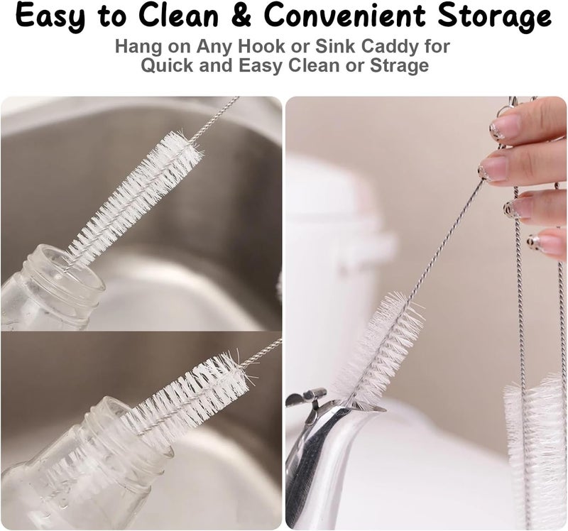 Lonimia 13 Pcs Bottle Cleaning Brushes, Nylon Tube Brush Set with Hook, Kettle Spout Brush, Straw Brush, Coffee Pot Brush, clean Keyboard and Other Hard to Access Corners (White) - Image 4