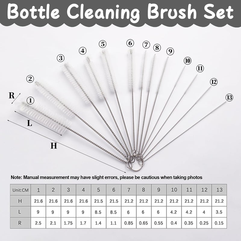 Lonimia 13 Pcs Bottle Cleaning Brushes, Nylon Tube Brush Set with Hook, Kettle Spout Brush, Straw Brush, Coffee Pot Brush, clean Keyboard and Other Hard to Access Corners (White) - Image 2