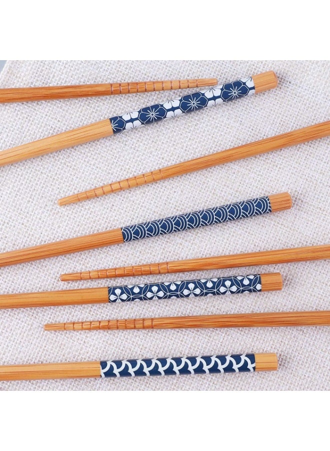 5 Pairs Natural Bamboo Chopsticks Reusable Classic Japanese Style Chop Sticks Gift Sets, Dishwasher Safe, 8.8 Inch/22.5cm - Image 4