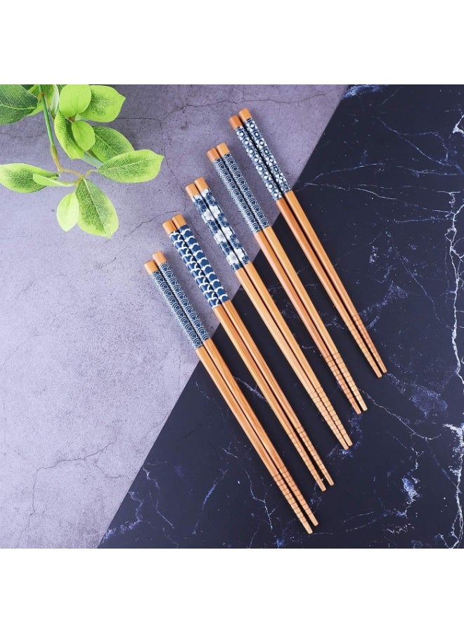 5 Pairs Natural Bamboo Chopsticks Reusable Classic Japanese Style Chop Sticks Gift Sets, Dishwasher Safe, 8.8 Inch/22.5cm - Image 5