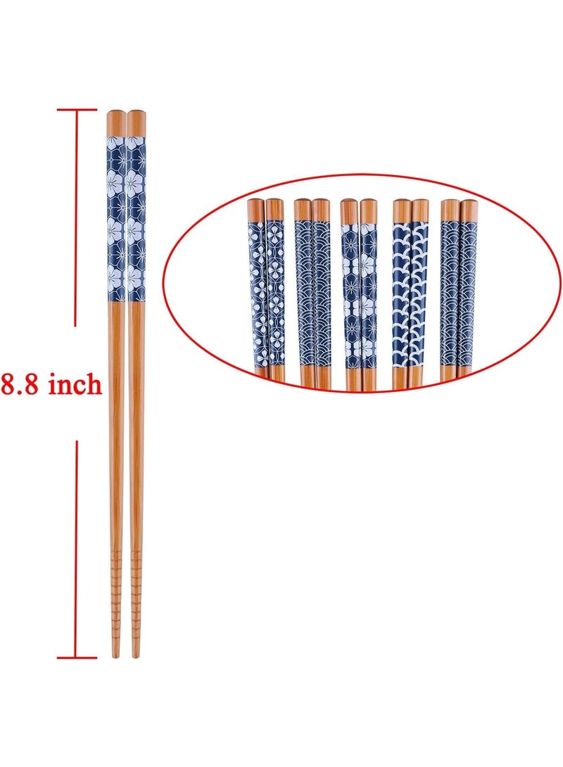5 Pairs Natural Bamboo Chopsticks Reusable Classic Japanese Style Chop Sticks Gift Sets, Dishwasher Safe, 8.8 Inch/22.5cm - Image 3