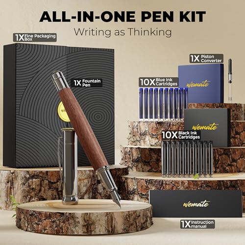 WEMATE Fountain Pen Set, Fine Nib with 20PCS 2.6MM Ink Cartridges(10 Black&10 Blue),1 Ink Converter, Nice Luxury pen for Men, Women, Cool Wooden Fountain Pen for Writing, Journaling, Calligraphy - Image 4