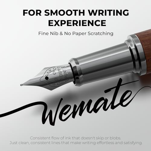WEMATE Fountain Pen Set, Fine Nib with 20PCS 2.6MM Ink Cartridges(10 Black&10 Blue),1 Ink Converter, Nice Luxury pen for Men, Women, Cool Wooden Fountain Pen for Writing, Journaling, Calligraphy - Image 2