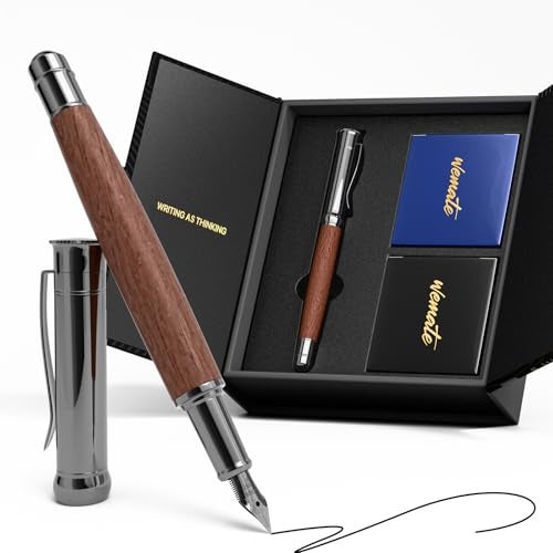 WEMATE Fountain Pen Set, Fine Nib with 20PCS 2.6MM Ink Cartridges(10 Black&10 Blue),1 Ink Converter, Nice Luxury pen for Men, Women, Cool Wooden Fountain Pen for Writing, Journaling, Calligraphy - Image 1