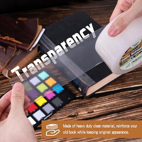TSSART Clear Book Repair Tape - Self Adhesive Stretchable Book Tape, Essential Clear Repair Tape for Reinforcing Protecting, and Covering Mending Books Old Books - 1 Inch Wide x 108 FT Long - Image 3