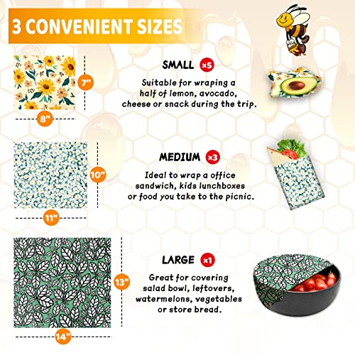 PICcircuit Beeswax Wrap, 9 Pack Eco-Friendly Beeswax Wraps for Food Storage, Organic, Sustainable, Beeswax Food Wraps, Zero Waste Reusable Food Wrap Beeswax Paper 1L, 3M, 5S Plants Pattern Sandwich Wrappers - Image 3