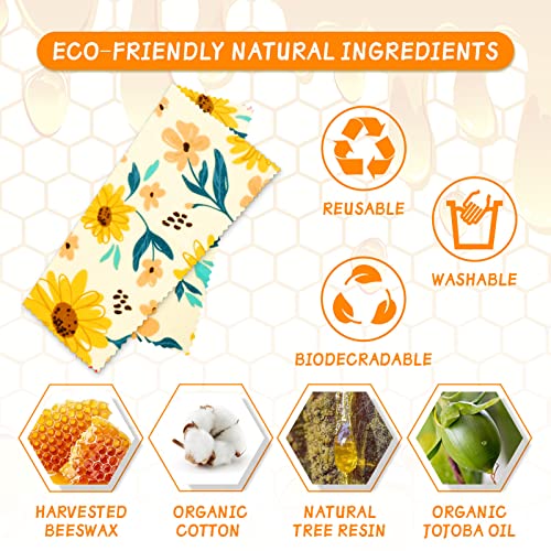 PICcircuit Beeswax Wrap, 9 Pack Eco-Friendly Beeswax Wraps for Food Storage, Organic, Sustainable, Beeswax Food Wraps, Zero Waste Reusable Food Wrap Beeswax Paper 1L, 3M, 5S Plants Pattern Sandwich Wrappers - Image 2